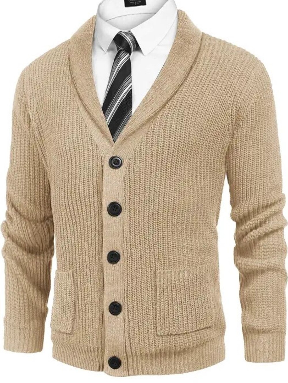 COOFANDY Men’s Shawl Collar Cardigan Sweater Khaki NWT